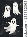 Cute Ghosts and Pumpkins Illustration for Halloween 132332368