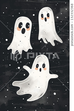Cute Ghosts and Pumpkins Illustration for Halloween 132332368