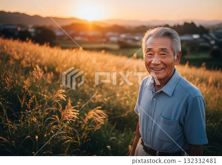 一瞬間的微笑和金色的夕陽 132332481