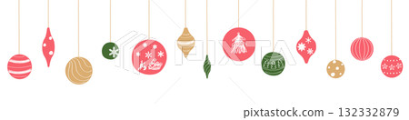 Cute hand-drawn Christmas ornament set 132332879