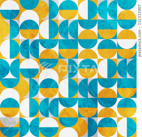Bauhaus grunge geometric seamless pattern with squares, circles and semi circles 132332907