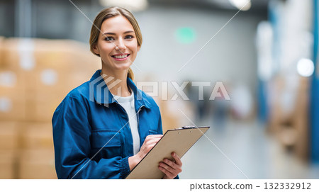 圖 01:一位西方女性在工廠工作 圖 01:一位西方女性在工廠工作 132332912