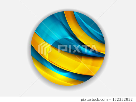 Glossy 3d circle with yellow and blue elegant waves, abstract concept background Glossy 3d circle with yellow and blue elegant waves, abstract concept background 132332932