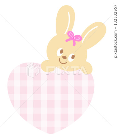Cute illustration of bunny and pink plaid heart for decoration, print, label, sticker, animal, shop, zoo, adopt and rescue animals, cartoon, pet lover, patches, brooch, name tag, sticker, happy easter 132332957