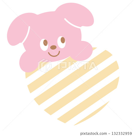 Cute illustration of puppy and yellow stripe heart for decoration, print, label, sticker, animal, pet shop, vet, adopt and rescue animals, dog cartoon, pet lover, patches, brooch, name tag, sticker 132332959