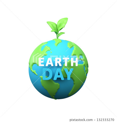 Earth Day. 3d illustration of the planet earth with a sprout and an inscription. Earth Day. 3d illustration of the planet earth with a sprout and an inscription. 132333270