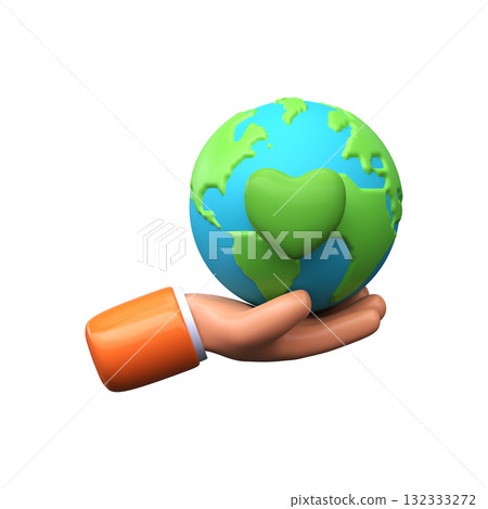 Planet earth with heart. 3d environmental protection and care icon Planet earth with heart. 3d environmental protection and care icon 132333272