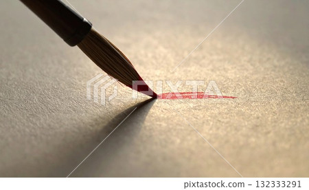 用毛筆在日本紙上畫紅線的瞬間特寫 生成式AI 用毛筆在日本紙上畫紅線的瞬間特寫 生成式AI 132333291