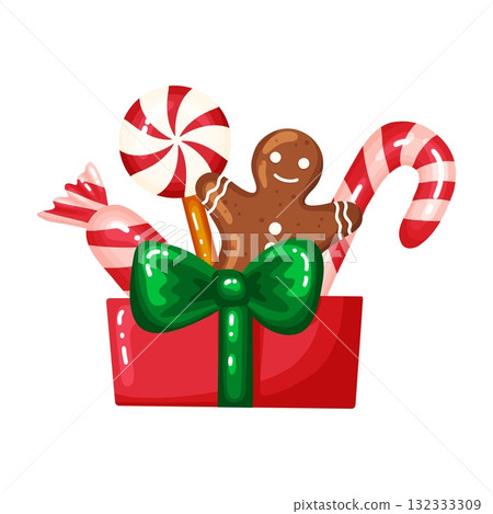 Christmas Gift Box with Sweets and Gingerbread Christmas Gift Box with Sweets and Gingerbread 132333309