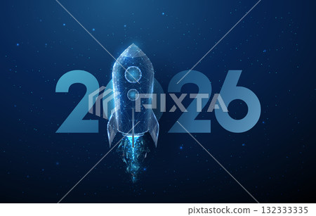 Happy 2026 New Year greeting card rocket launch. Innovation, technology progress, space exploration, startup growth, ambition, future development concept. Happy 2026 New Year greeting card rocket launch. Innovation, technology progress, space exploration, startup growth, ambition, future development concept. 132333335