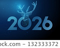 Happy new year card with 2026 number with reindeer from zero. New year celebration, Christmas holiday, winter season, festive mood, holiday spirit concept. 132333372