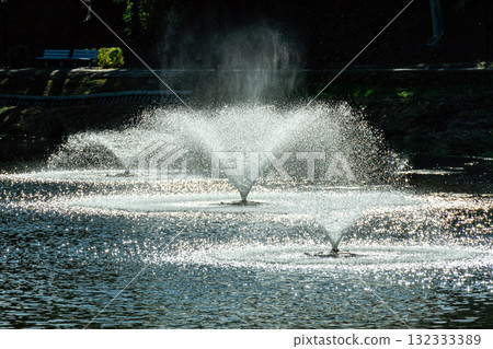 Magnificent fountain in the middle of the river.  Dobele, Latvia. 132333389