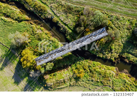 Aerial view of bridge to nowhere. An old bridge in Latvia never getting ready. Sati, Latvia 132333407