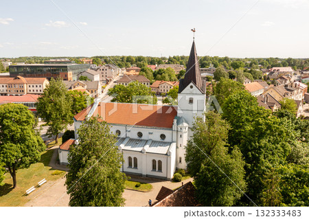 Aerial view of the city center and Saldus Lutheran Church. Saldus, Latvia Aerial view of the city center and Saldus Lutheran Church. Saldus, Latvia 132333483