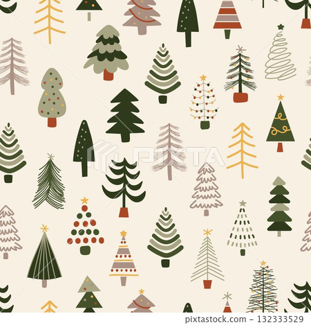 CHRISTMAS TREE seamless pattern cute background hand drawn illustration simple drawing decorative doodle kiddy wallpaper repeat tile design 132333529