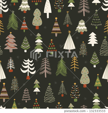 CHRISTMAS TREE seamless pattern cute background hand drawn illustration simple drawing decorative doodle kiddy wallpaper repeat tile design 132333533