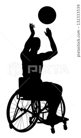 Silhouette Wheelchair Basketball Player Ball Shot 132333539
