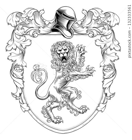 Coat of Arms Crest Lion Heraldic Medieval Shield 132333561