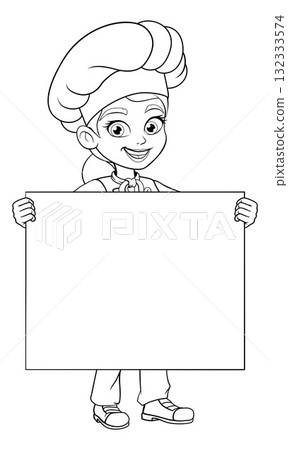 Chef Woman Holding Large Blank Sign 132333574