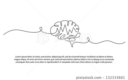 One line of brain. Abstract minimal continuous line isolated on white background. One line of brain. Abstract minimal continuous line isolated on white background. 132333681