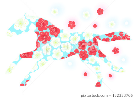 奔馬與梅花的插圖 132333766