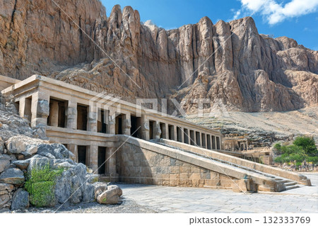 Impressive Mortuary Temple of Hatshepsut Carved into the Cliffside at Deir el-Bahri, Ancient Egyptian Architectural Masterpiece Impressive Mortuary Temple of Hatshepsut Carved into the Cliffside at Deir el-Bahri, Ancient Egyptian Architectural Masterpiece 132333769