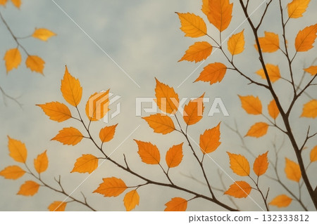 Golden autumn leaves against a soft blue sky, capturing the beauty of fall foliage and nature. Golden autumn leaves against a soft blue sky, capturing the beauty of fall foliage and nature. 132333812