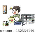 Illustration of a man who has difficulty timing his change of clothes 132334149