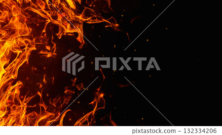 Dramatic red, orange, yellow flame and smoke rising against a dark background. Realistic, abstract fire burning background texture overlay. Vivid and hot hell or blazing fire wallpaper Dramatic red, orange, yellow flame and smoke rising against a dark background. Realistic, abstract fire burning background texture overlay. Vivid and hot hell or blazing fire wallpaper 132334206