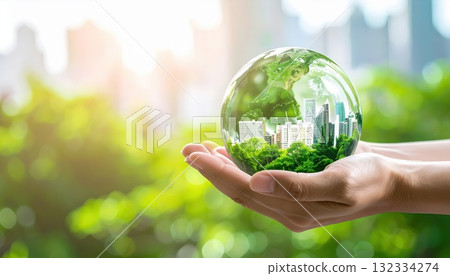 AI 圖片:玻璃球與城市景觀 AI 圖片:玻璃球與城市景觀 132334274