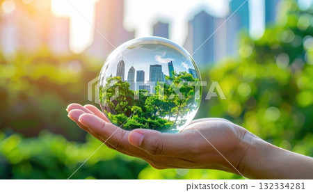 AI Image: Glass globe and cityscape 132334281