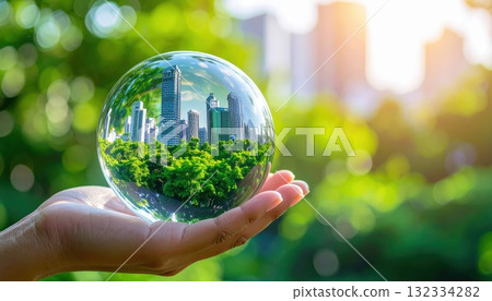 AI Image: Glass globe and cityscape 132334282