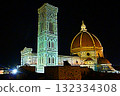 Giotto's Bell Tower and Dome at night in Florence. 132334308