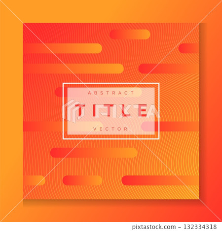 Graphic poster. Social media post card. Title blank square frame design. Curve lines. Wavy abstract orange texture. Bright gradient geometric shapes. Promotion header border. Vector web banner design 132334318