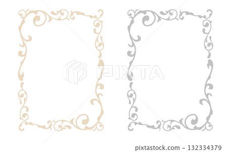 A gothic-style frame set in muted beige and gray. 132334379