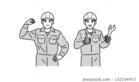 Illustration of a male worker wearing a helmet Illustration of a male worker wearing a helmet 132334473