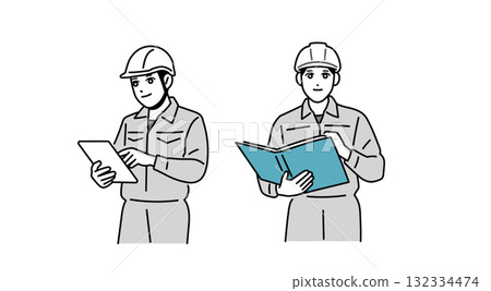 Illustration of a male worker wearing a helmet Illustration of a male worker wearing a helmet 132334474