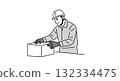 一名男工人戴著安全帽包裝材料的插圖 132334475