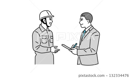 一名男工人戴著安全帽的插圖 一名男工人戴著安全帽的插圖 132334476