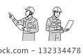 一名戴著頭盔的男工人正在看電腦的插圖 132334478
