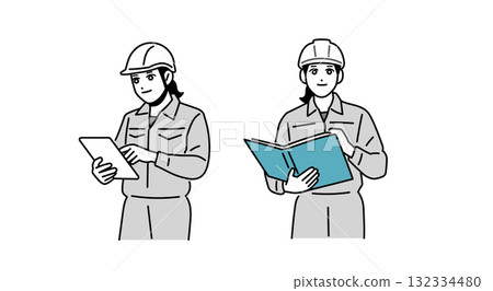Illustration of a female worker wearing a helmet 132334480