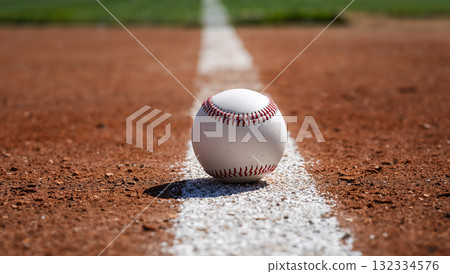 Baseball Close-Up on the Field's White Cut Line Baseball Close-Up on the Field's White Cut Line 132334576