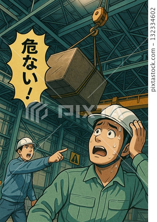 工廠危險!危險!切勿進入懸吊重物下方! 工廠危險!危險!切勿進入懸吊重物下方! 132334602