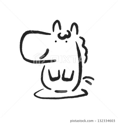 馬坐在墊子上迎接新年,水墨畫,新年材料,單色 馬坐在墊子上迎接新年,水墨畫,新年材料,單色 132334603