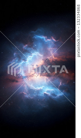 nebula sparkles in the darkness of space 132334868