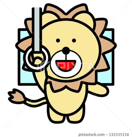 Lion holding on to a strap 132335158