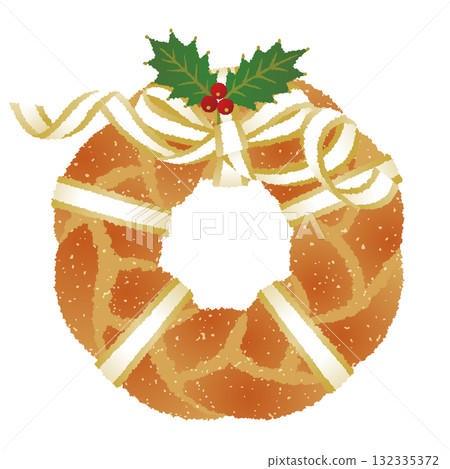 Handmade wreath bun_Stylish Christmas wreath decoration_White ribbon 132335372