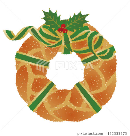 Handmade wreath spun_Stylish Christmas wreath decoration_Green ribbon Handmade wreath spun_Stylish Christmas wreath decoration_Green ribbon 132335373