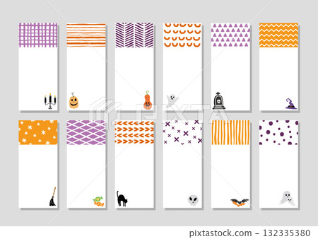 一組萬聖節手繪風格可愛插畫筆記本內頁設計圖框向量素材圖片 132335380