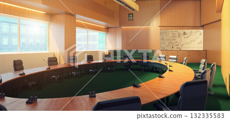 Empty modern conference room with a business strategy whiteboard. 3d rendering of a corporate interior Empty modern conference room with a business strategy whiteboard. 3d rendering of a corporate interior 132335583
